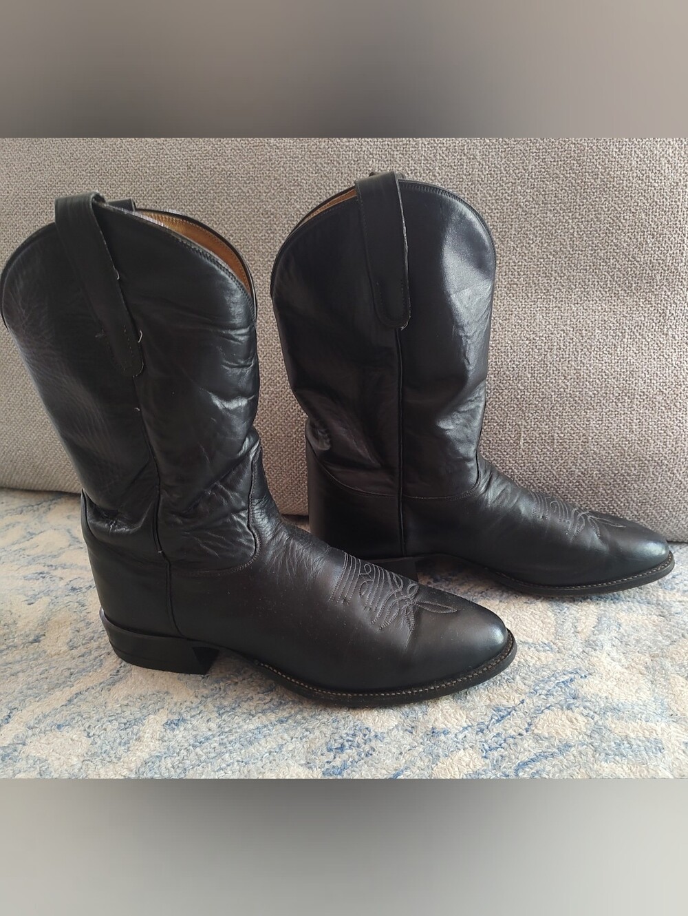 Tony Lama Classic Men's Black Calfskin Leather Cowboy Boots Size 10 D Ropers